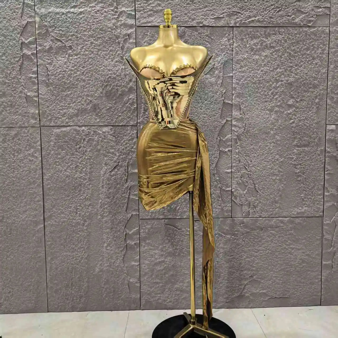 Gold Silver Color Women Sexy Strapless Shinning Crytsal 2 Pieces Bodycon Mini Dress Celebrate Nightclub Party Birthday Wear