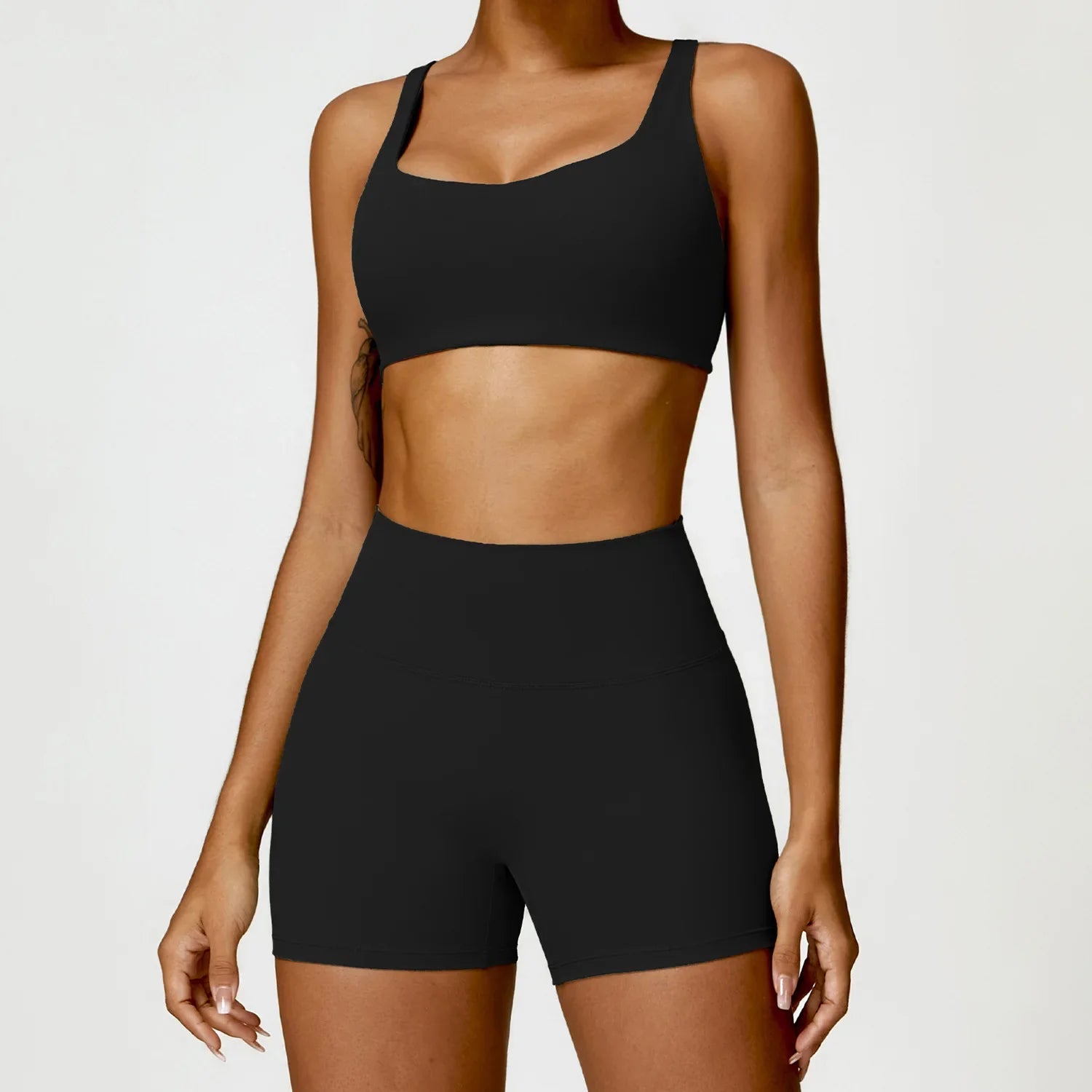 Women Tracksuit Yoga Set 2PCS Sportswear Workout Clothes Athletic Wear Gym Legging Fitness Bra Crop Top Long Sleeve Sports Suits Advanced Black Set-1 CHINA