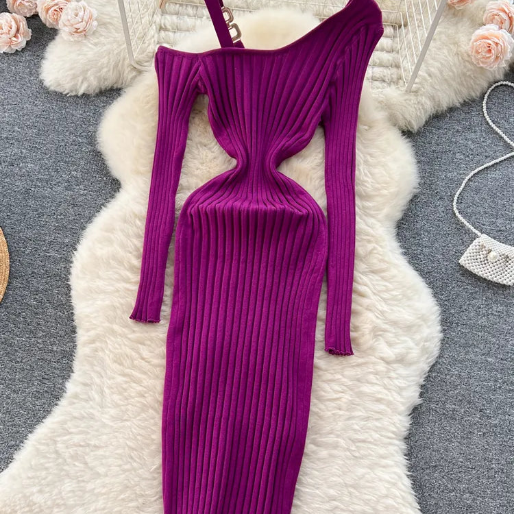 Women Dress Autumn Winter Sexy Package Hips Bodycon Dress Chic Fashion Luxury Knitted Dress Party Vestidos