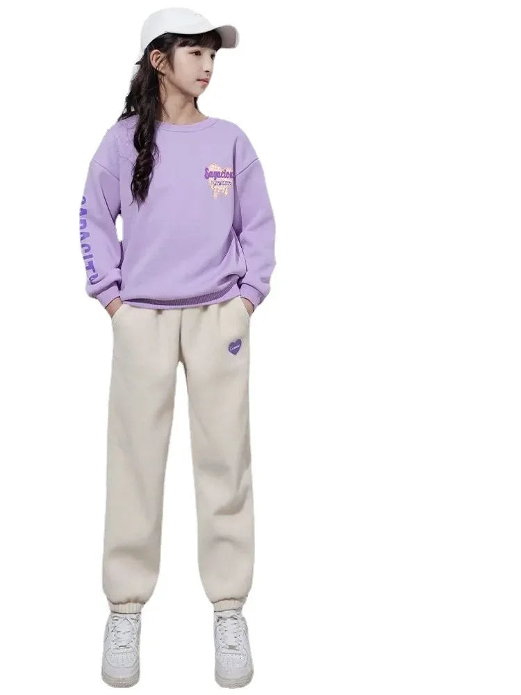 Spring Autumn Children Clothes Sets Korean Girls Letter Sweater + Pants 2Pcs Outfits Casual Sports Long Sleeved Trousers Suits