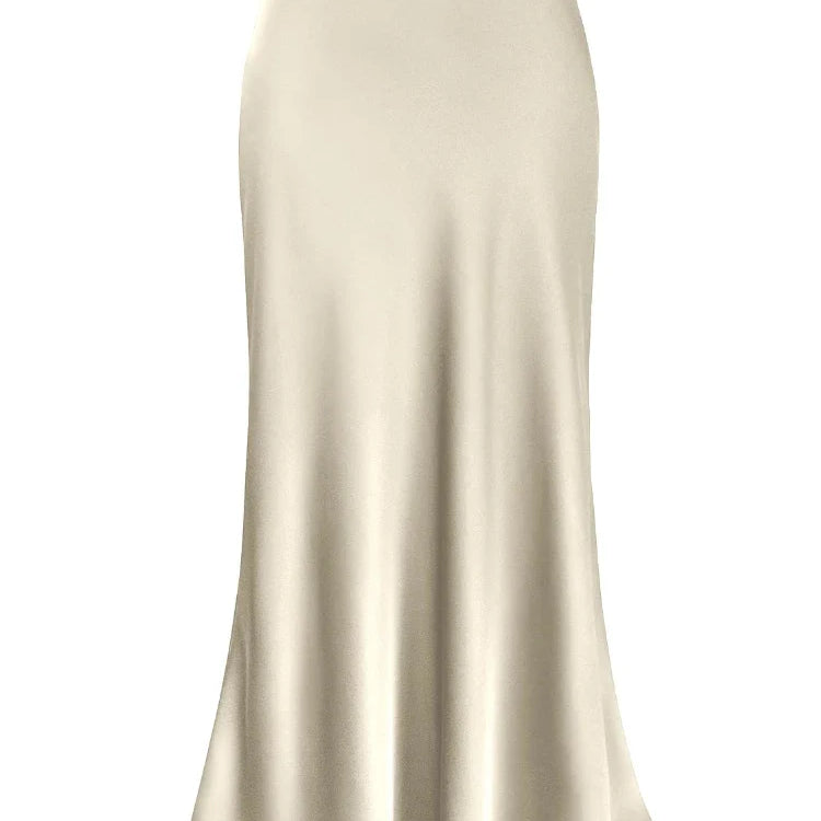 Women Satin Silk Skirts Summer Spring Korean Fashion Clothing Office Ladies Long Skirt Elegant Black Maxi Skirts for Women Apricot