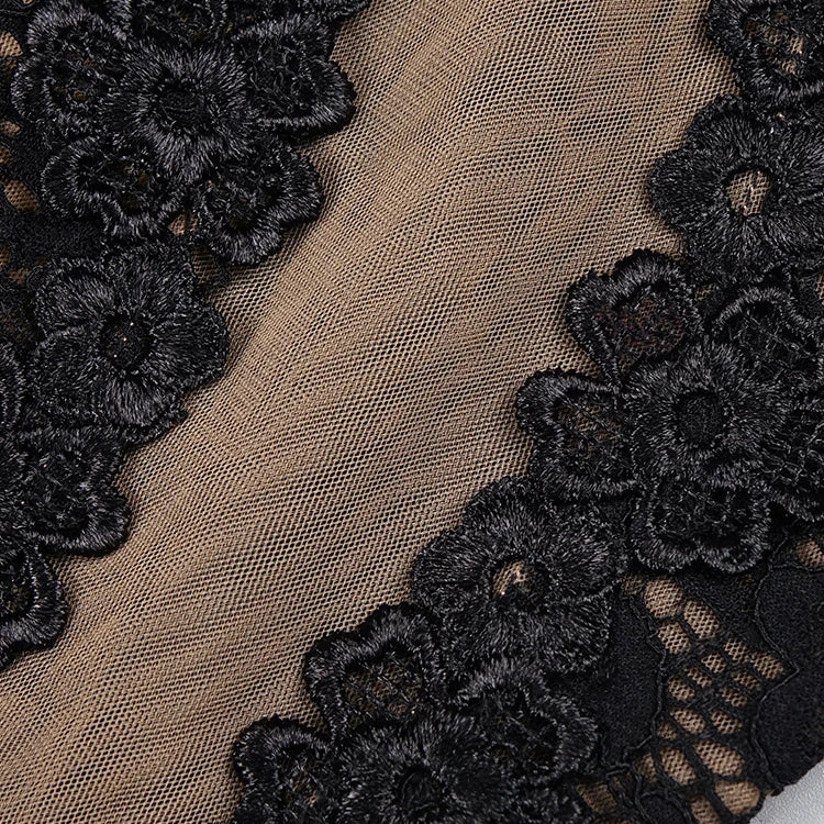 VC Lace Accent Maxi Dress High Neckline Cut-out Tulle Fabric Long Sleeves Floor Length Cocktail Party Evening Gowns