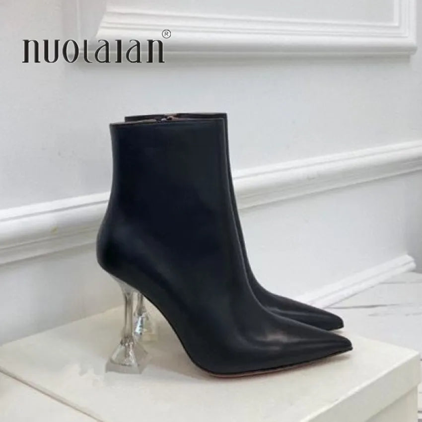 Ankle Boots Women Quality Pointed Toe Boots Female Fashion Short Boot Black High Heels Women Shoes Big Size 42