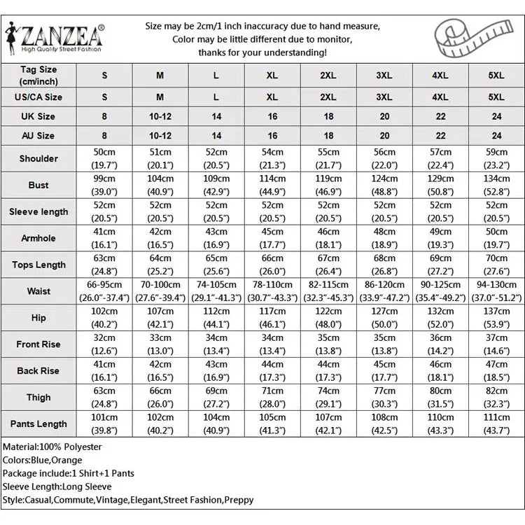 Women Printed Long Sleeve Blouse and Loose Pants Casual Outfits Loose Streetwear Loungewear Oversized ZANZEA Set Tracksuits