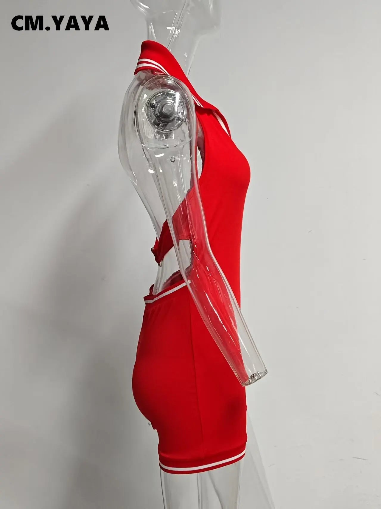 CM.YAYA Women Knitted Sleeveless V-neck Backless Short Jumpsuits Street 2025 Summer Striped One Piece Suit Romper Playsuits