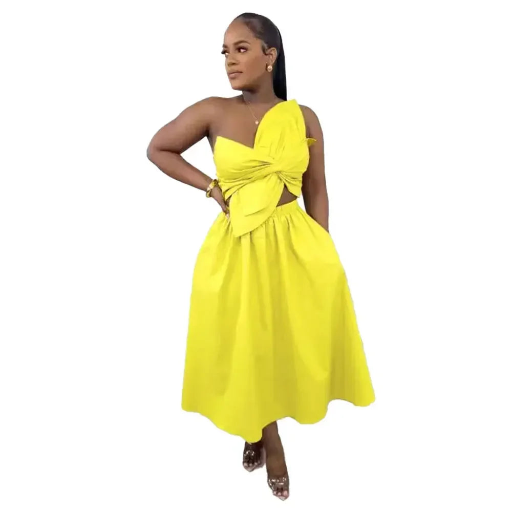 CM.YAYA Women Big Petal Front Strapless Midi Long Dress 2024 Summer Street Vestidos Sexy Party Evening Chic Big Swing Dresses