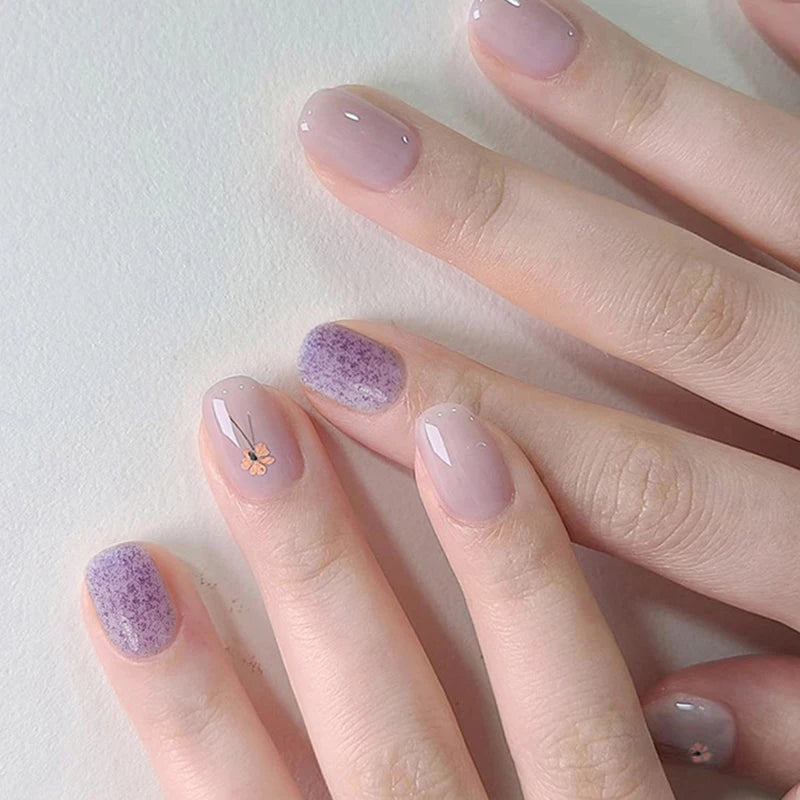 24pcs/set medium long fake nails for women starry star moon planet gradient glitter design almond ballet tip press on false nail