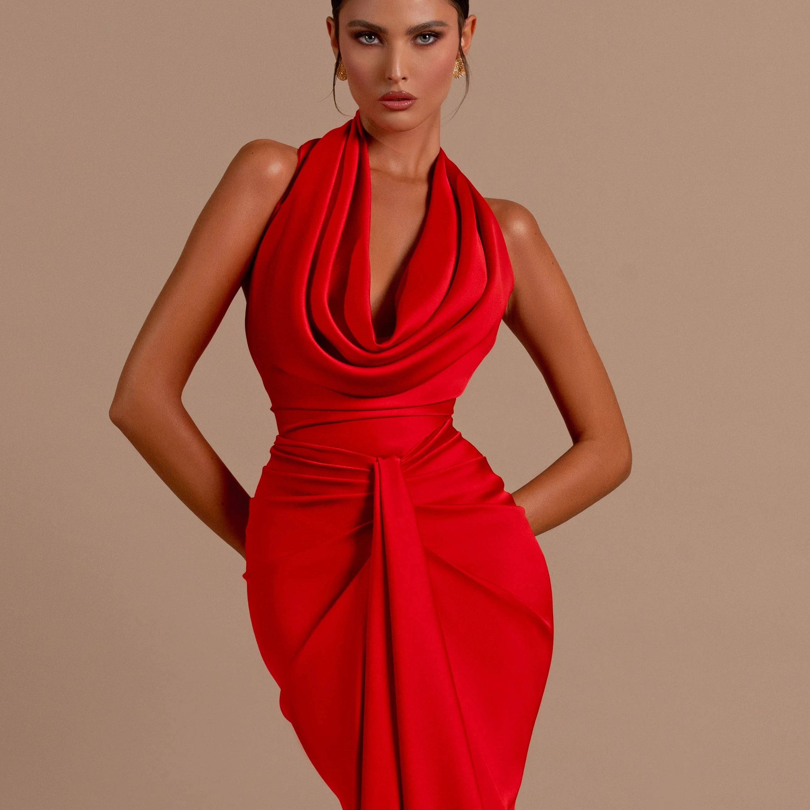 Red Color Women Sexy Off the Shoulder Backless Satin Long Maxi Dress Wedding Party Mermaid Celebrate Dress Wholesale