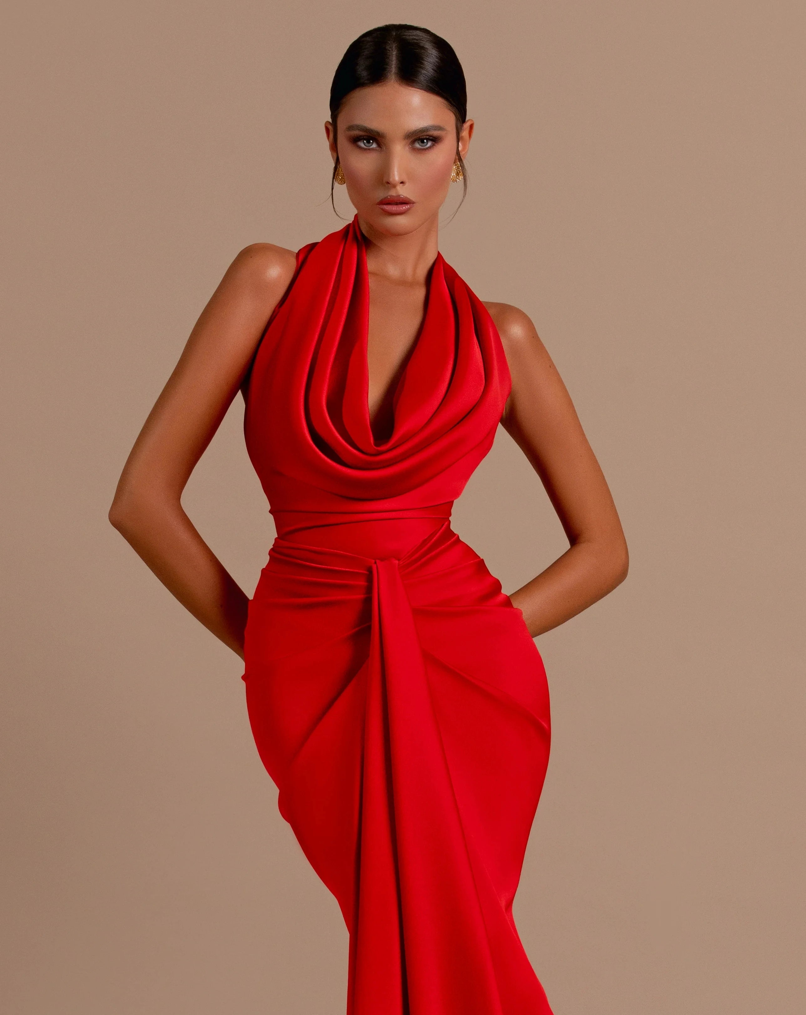Red Color Women Sexy Off the Shoulder Backless Satin Long Maxi Dress Wedding Party Mermaid Celebrate Dress Wholesale