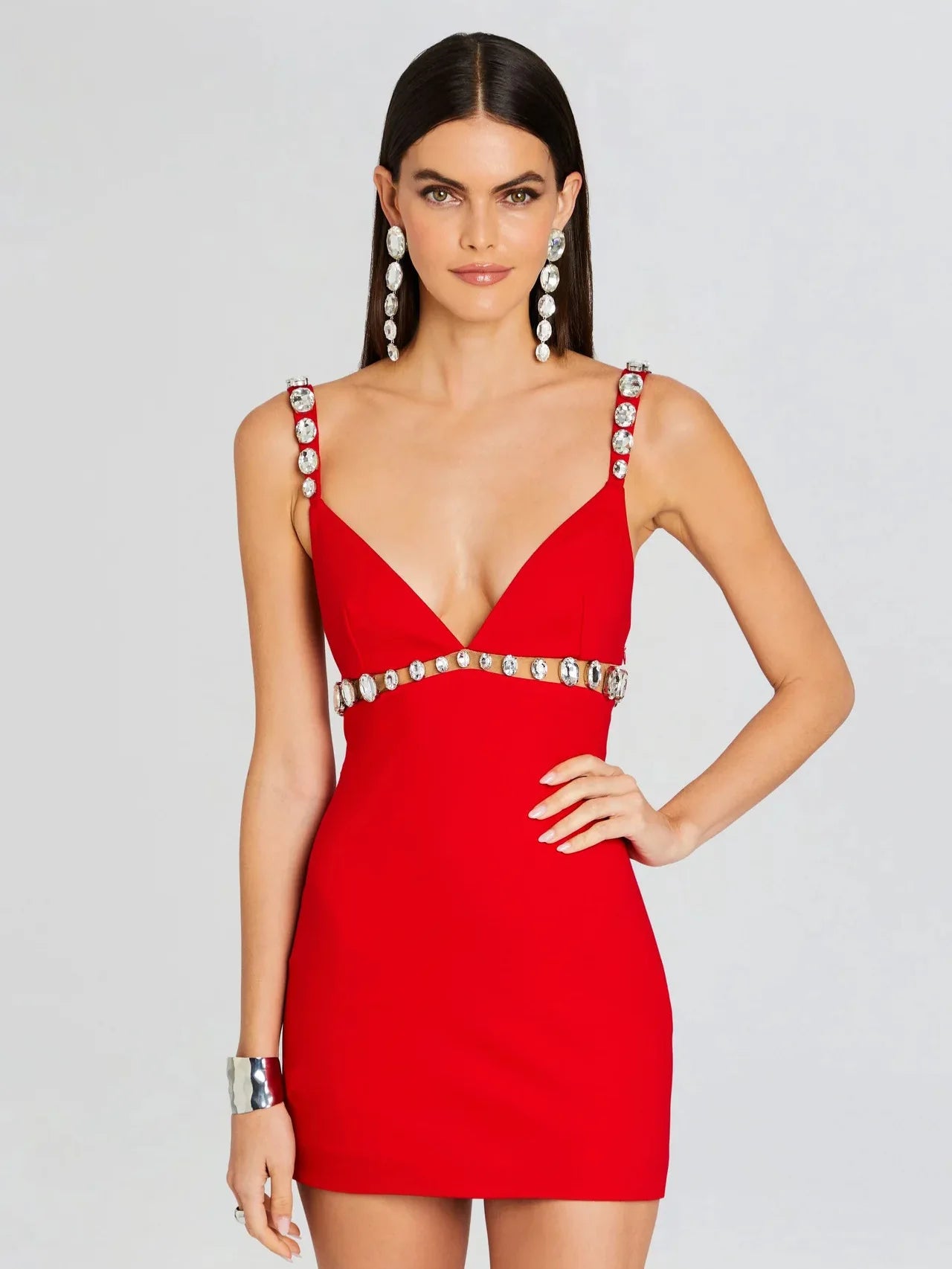 Dazzling Diamonds Sexy V-Neck Spasghetti Strapless Mini Dress Woman Evenging Dress Celebrate Birthday Party Outfit