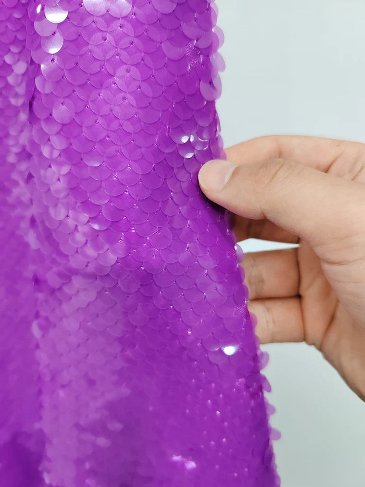 DEAT Fashion Women's Skirt Fit High Waist A-line Sequin Mid-calf Purple Versatile Skirts Female Summer New Tide 17A9008