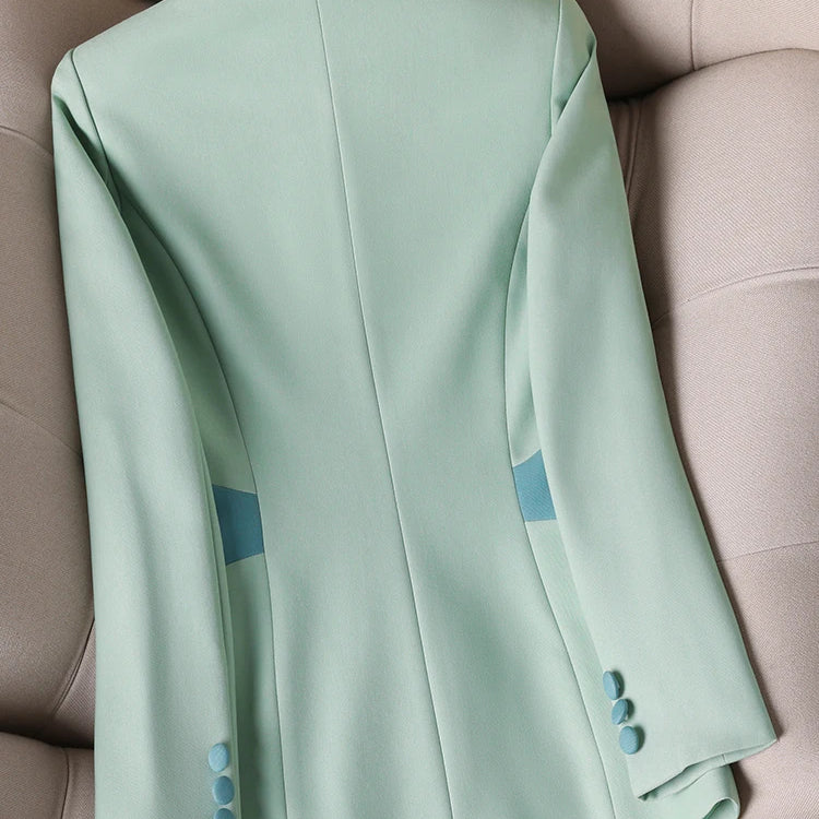 Spring Autumn Green White Women Slim Blazer Long Sleeve Single Breasted Office Ladies Business Work Wear Formal Jacket Coat