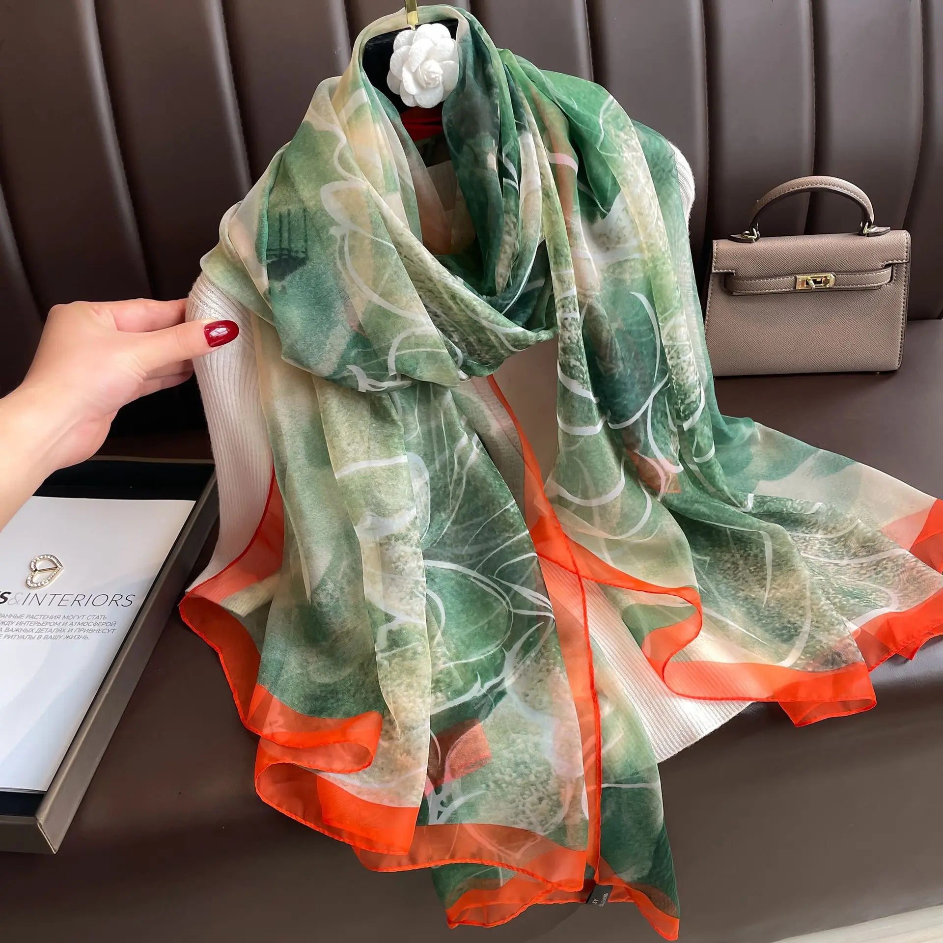 Silk Scarf Foulard Female Headbanda Luxury Hijab Women Soft Warm Pashmina Beach Scarves Echarpe Shawl Large Wrap Echarpe Bandana see chart 59