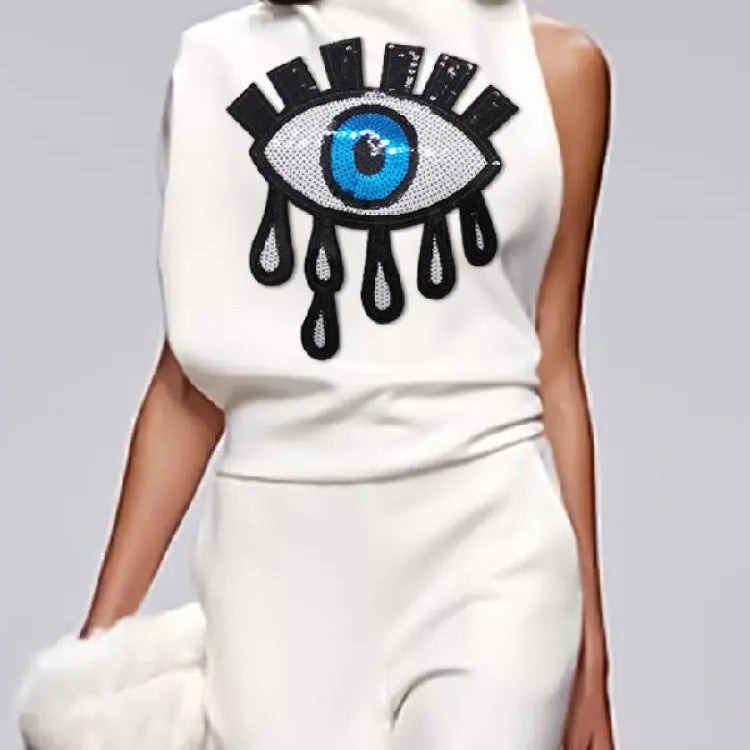 Freeacy Female T-shirt Summer New Stylish Eyes Printed Sleeveless Asymmetrical Tops Women s Daily Casual Streetwaer Shirt