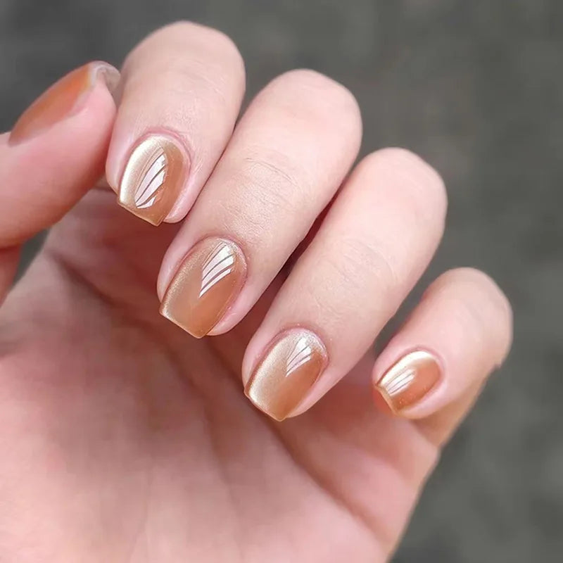24Pcs/30Pcs Short Square Ballet False Nails Full Cover Glitter Cat Eye Press on Nail Wearable Fashion Nail Patch with Jelly Glue