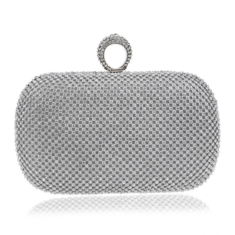 Rhinestones Women Bags Hollow Out Style Fashion Evening Bags Chain Shoulder Handbags Party Wedding Day Clutch Purse YM1000silver