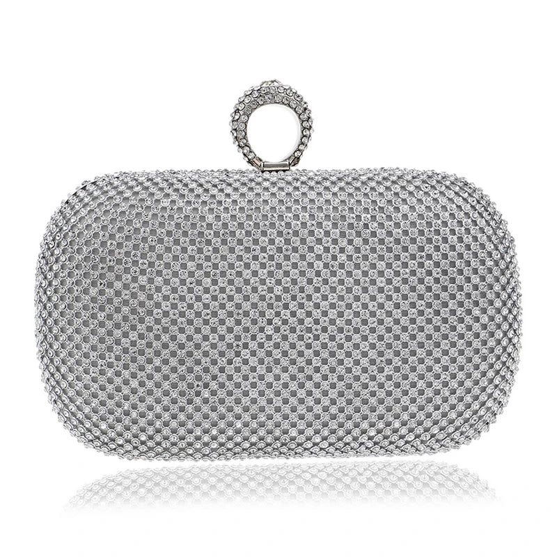 Rhinestones Women Bags Hollow Out Style Fashion Evening Bags Chain Shoulder Handbags Party Wedding Day Clutch Purse YM1000silver