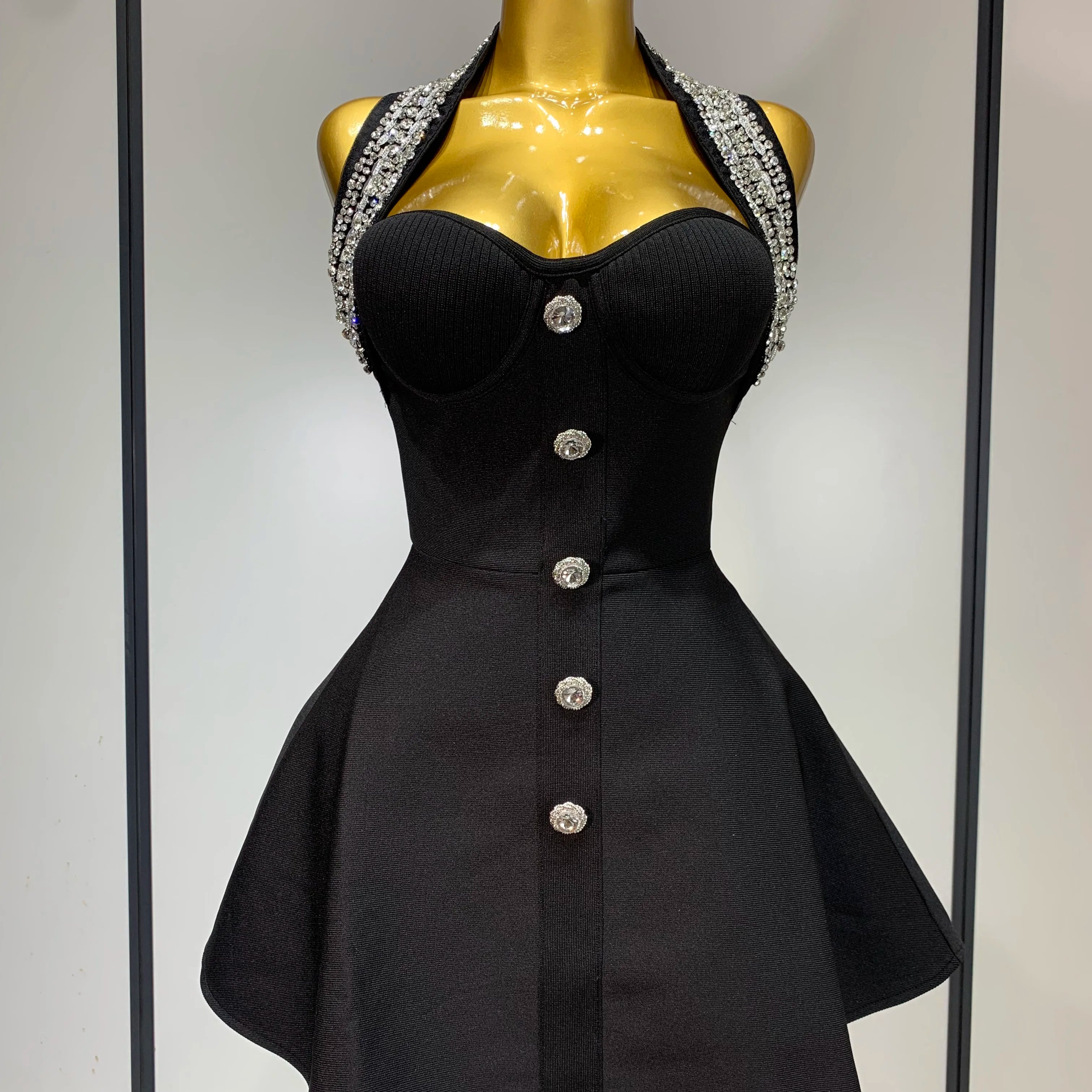 Fashion Women Luxury Party Dress Halter Sleeveless Backless Sparkly Rhinestone Bandage Dresses 2025 Elegant Evening Club Wear