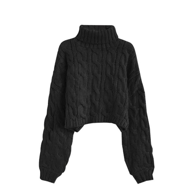 Women's Autumn Winter Loose High Neck Knitted Sweater Suspender Dress Two-piece Korean Elegant Pullover Strap Skirt Matching Set Black Sweater