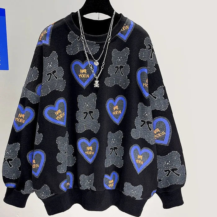 Hoodies Sweatshirt Hoodies Women's Sweater Women's Spring and Autumn Thin Loose Love Top black