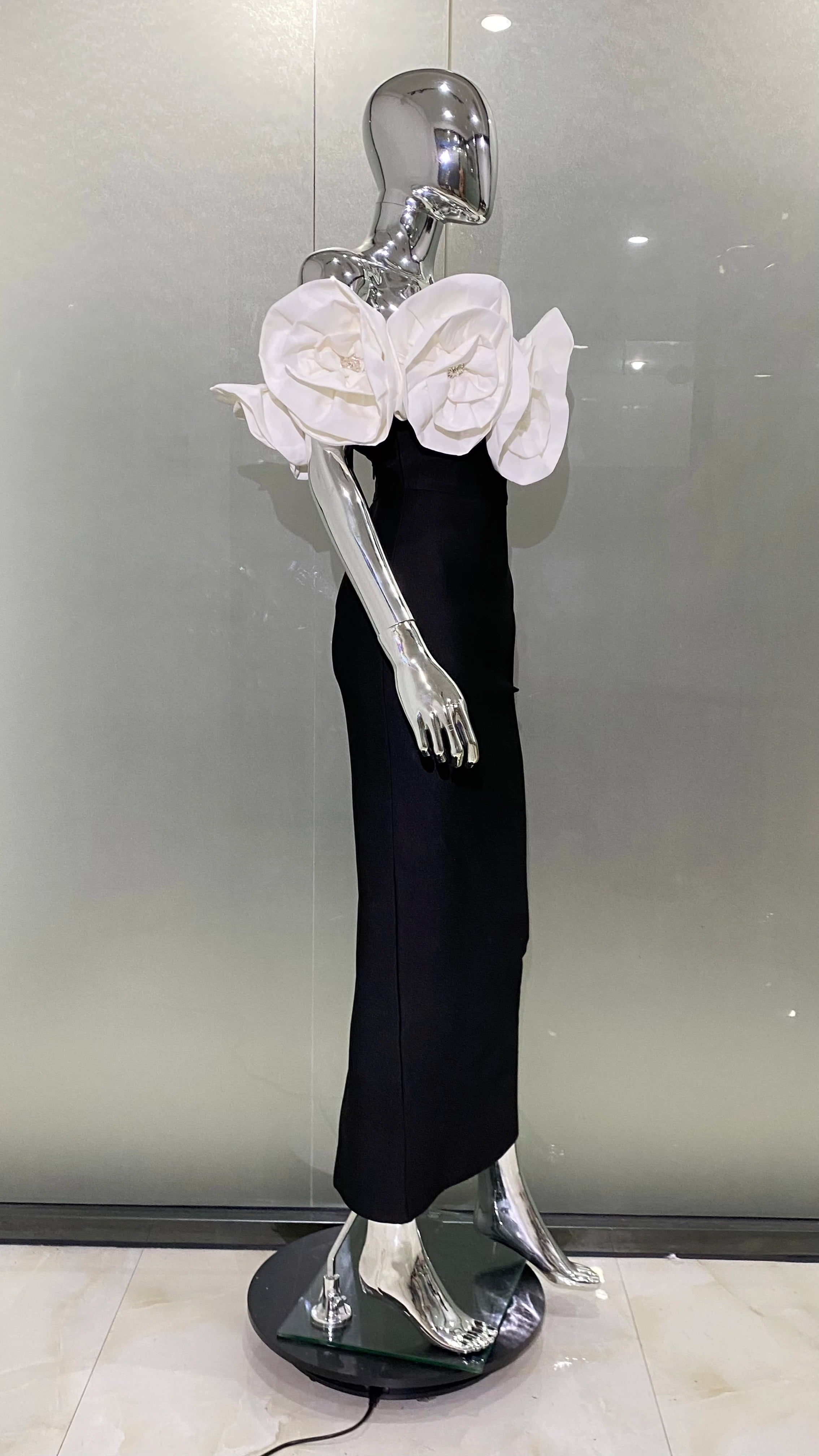 Women Sexy Big Flowers Off the SHoulder Bodycon Bandage Long Dress Fashion Celebrate Evening Party Dress