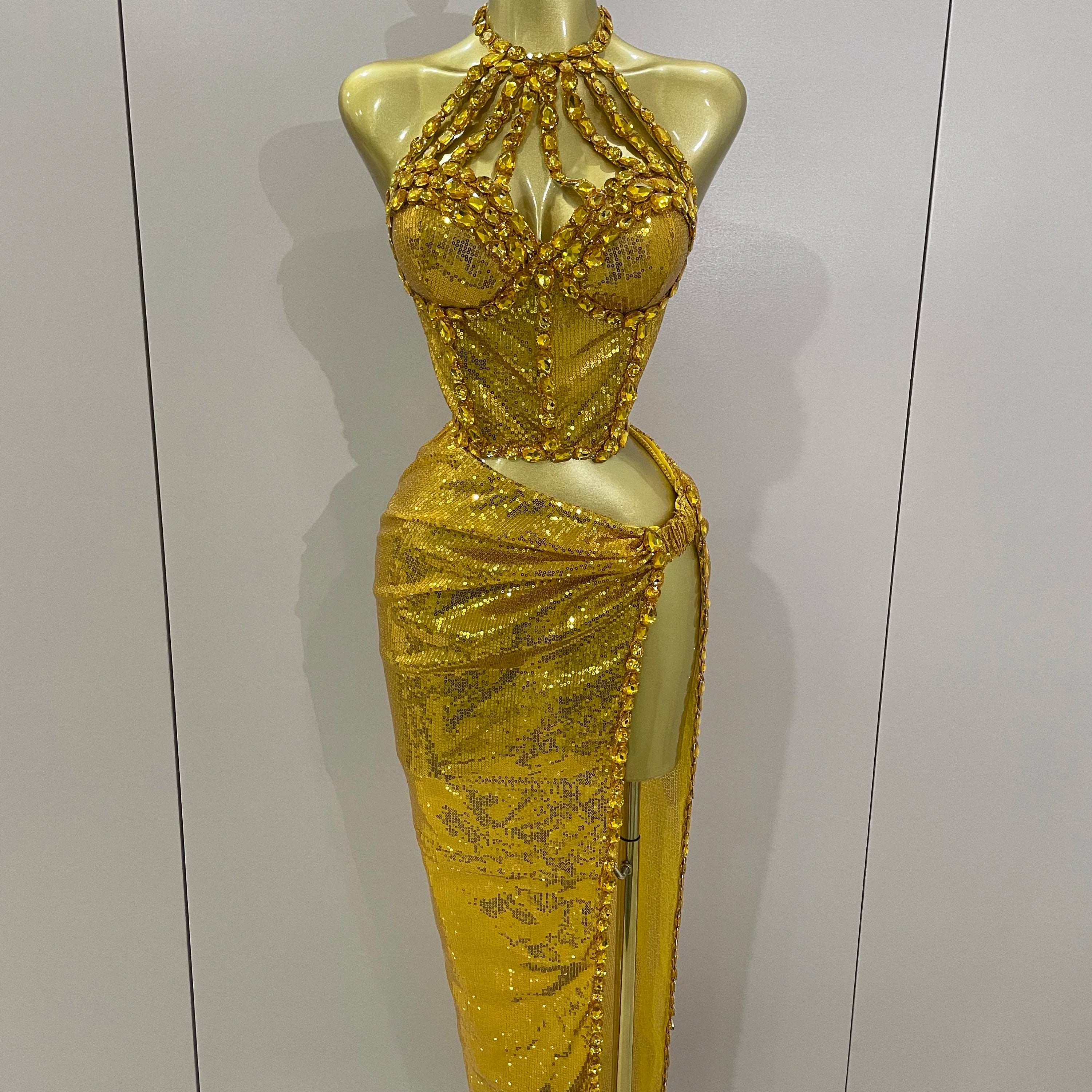 Sexy Luxury Shiny Diamond Sequins Cocktail Dress 2Pcs Set 2025New Women Evening Celebrate Birthday Party Nightclub Stage costume