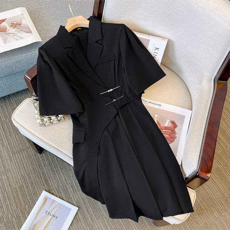 Plus-size women's Summer Fashion Polyester suit Dress Black commuter professional dress Mature dry party dress