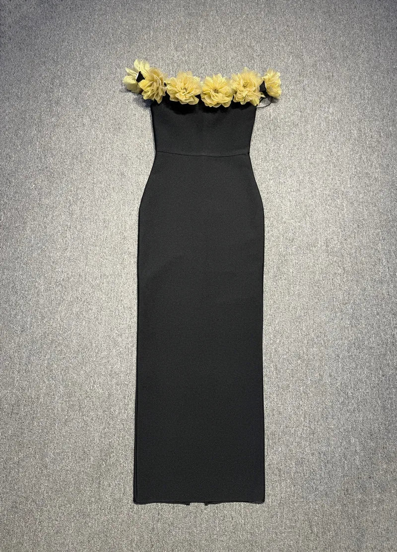 Black Color Women Sexy Slash Neck Off the Shoulder Florlas Bodycon Bandage Long Dress Nightclub Party Celebrate Outfit