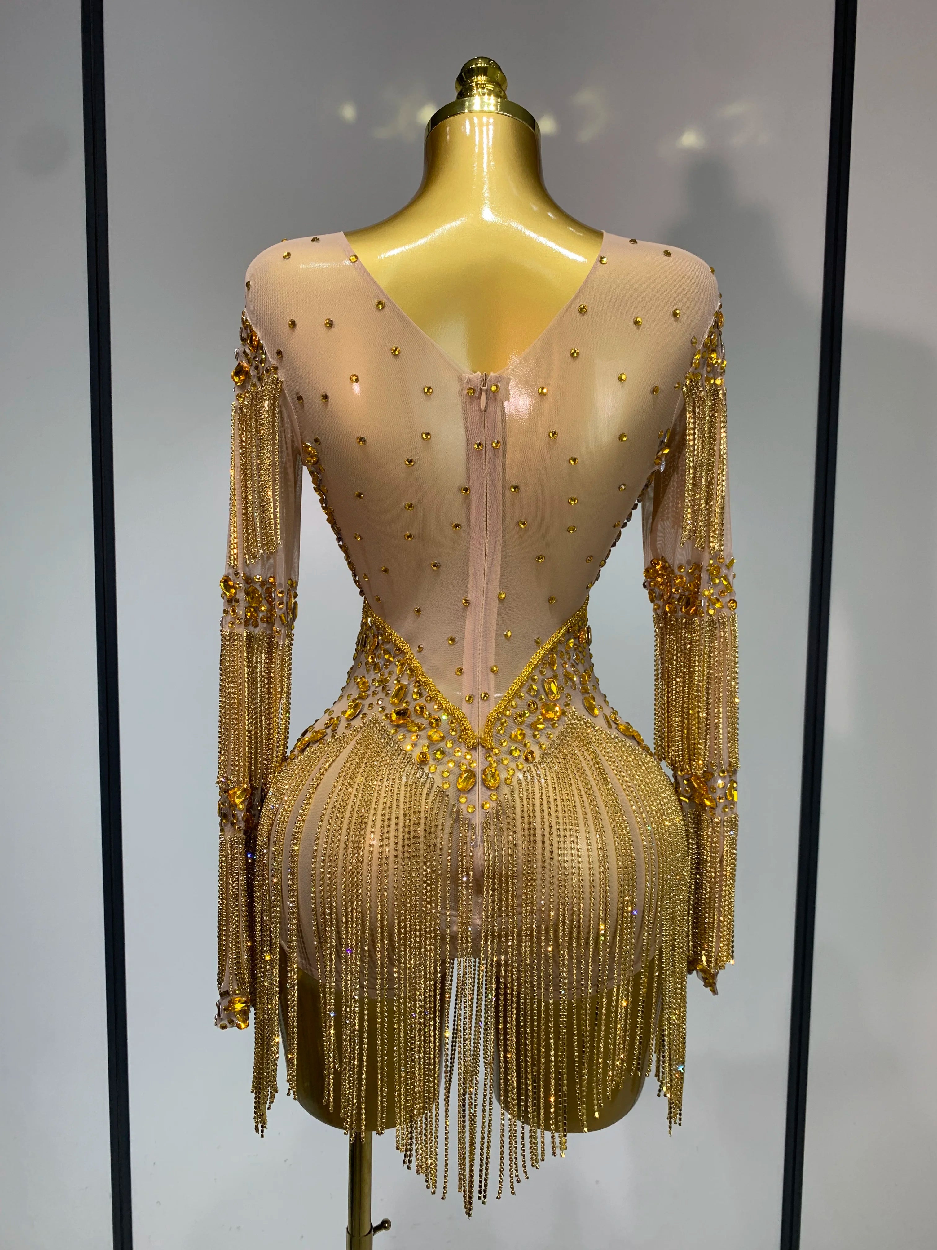 Luxury Birthday Evening Party Gown Sparkly Rhinestone Bodysuit Women Sexy Mesh See Through Performance Dance Stage Costume