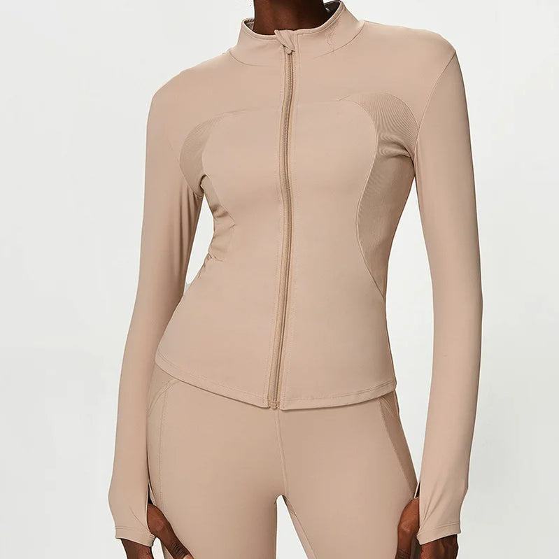 Plus Size Tracksuits Women's Yoga Set Sports Gym Jackets + Bra + Leggings Clothes for Women Sport Outfit Fitness Suit Light Brown Top
