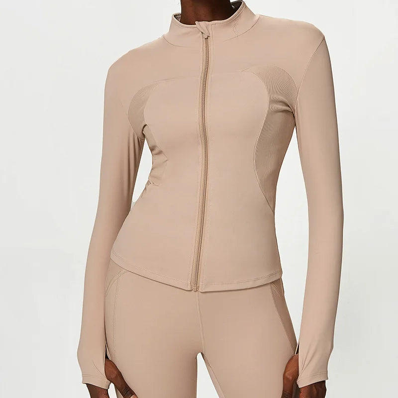 Plus Size Tracksuits Women's Yoga Set Sports Gym Jackets + Bra + Leggings Clothes for Women Sport Outfit Fitness Suit Light Brown Top