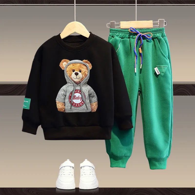 Baby Boys And Girls Clothing Set Spring Autumn Children Hooded Outerwear Tops Pants 2PCS Outfits Kids Teenage Costume Suit Set F