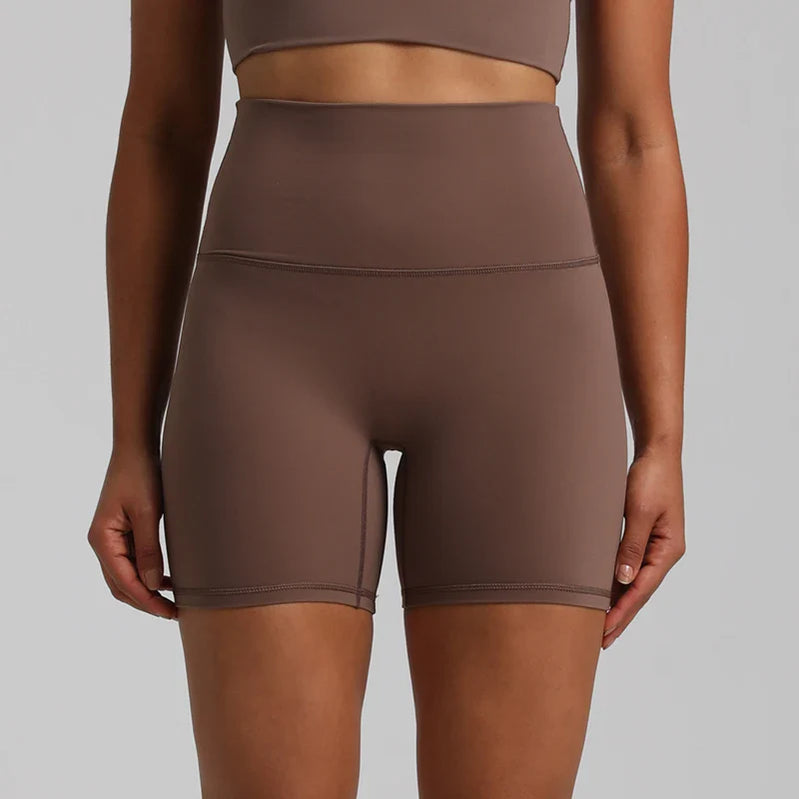 No Front Seam High Waisted Biker Shorts Sport Women Fitness Spandex Leggings Booty Buttery Soft Gym Workout Yoga Shorts 5 Inches Caramel Brown