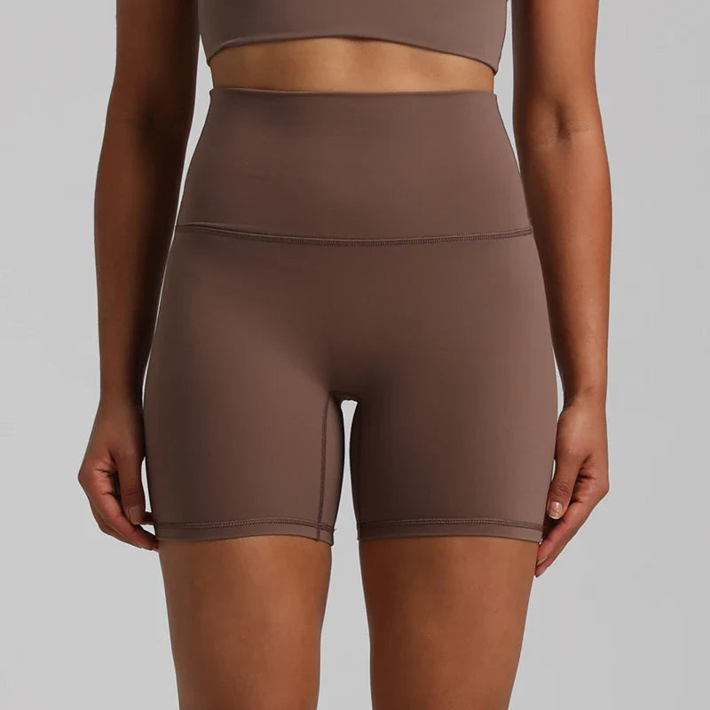 No Front Seam High Waisted Biker Shorts Sport Women Fitness Spandex Leggings Booty Buttery Soft Gym Workout Yoga Shorts 5 Inches Caramel Brown