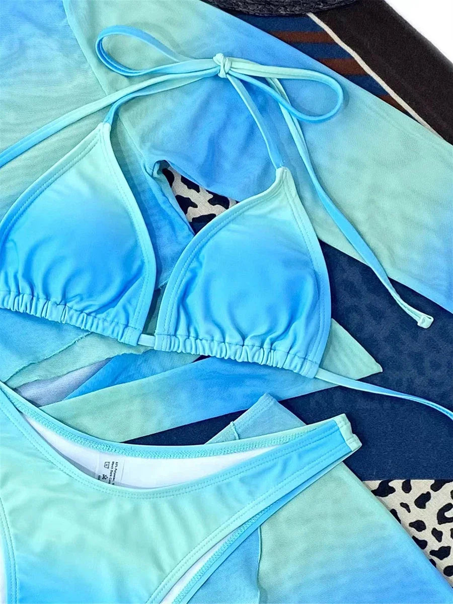 4 Pieces Halter Bikini Swimsuit & Cross Cover Up Top & Beach Skirt Sexy Swimwear Women Bathing Swimming Swim Suit Beachwear