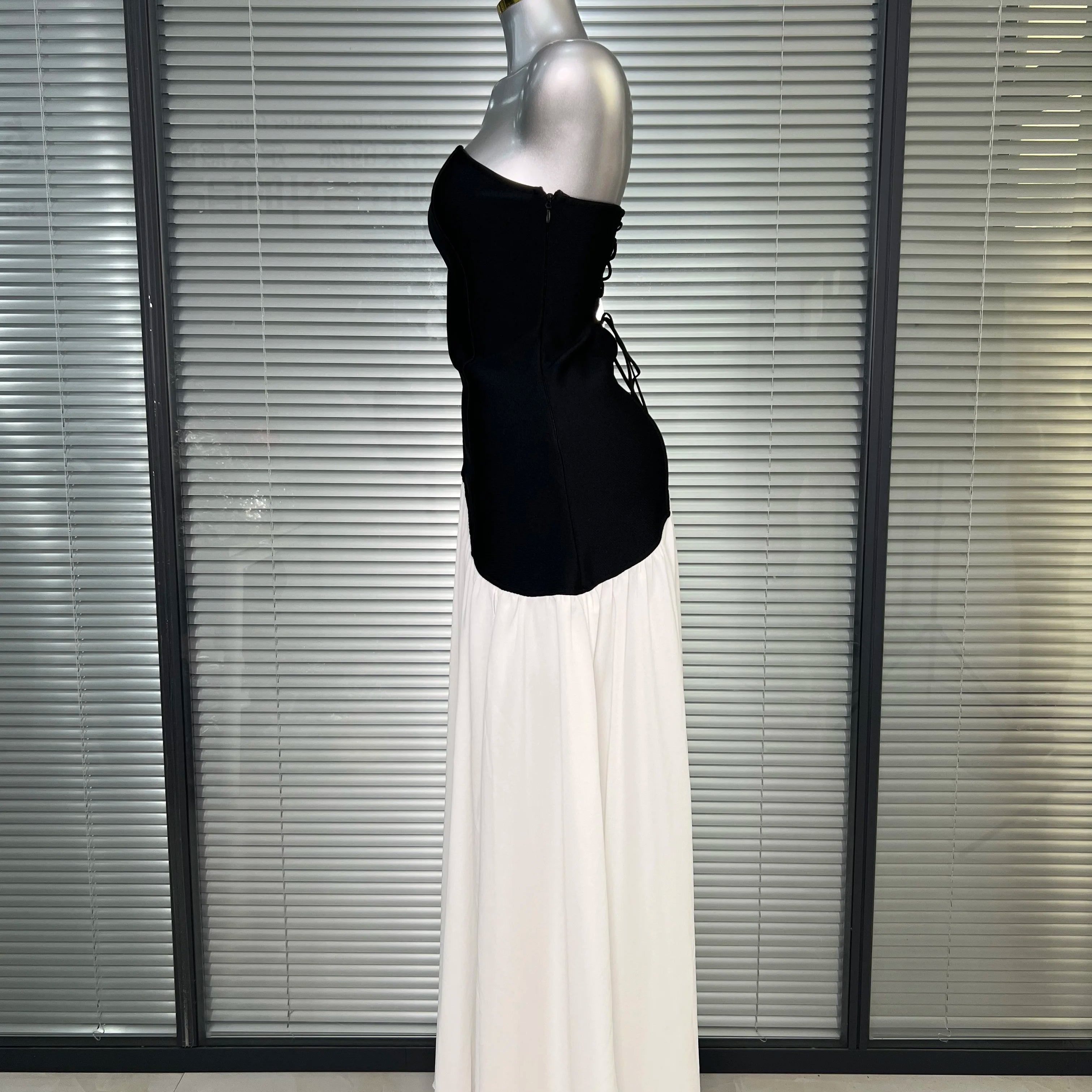 Brand New 2025 Women Sexy Strapless Bodycon Maxi Dress Patchwork High Street Evening Party Dress Vestido