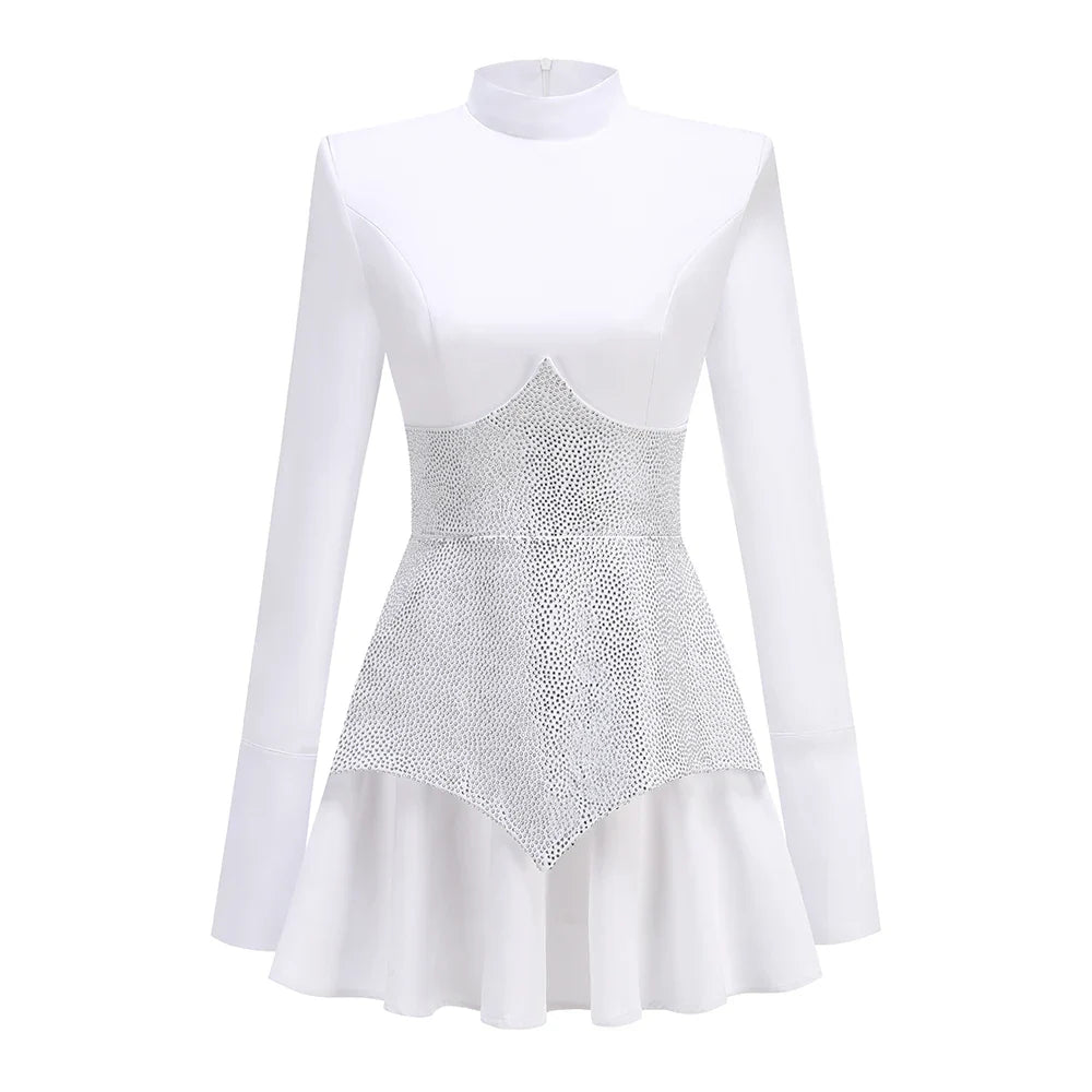 Arrival Black Red Women Long Sleeve Shinning Rhinestones A-Line Mini Dress Christmas Nightclub Party Celebrate Dress