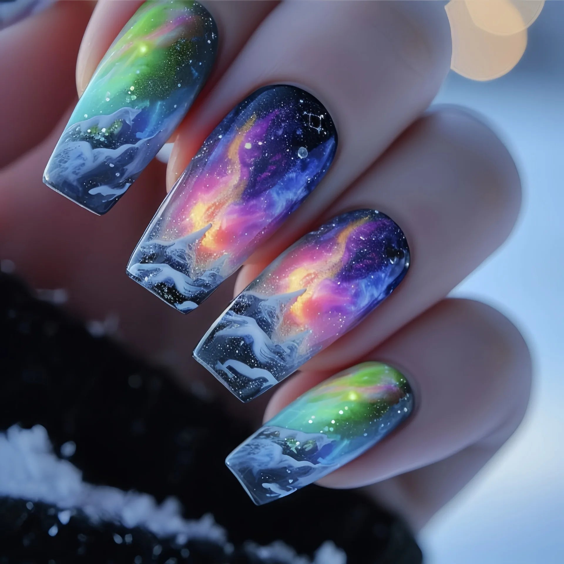 24pcs/set fake nails short middle ballet square nail tips Dreamy colors flowers clouds forest design press on false nails art