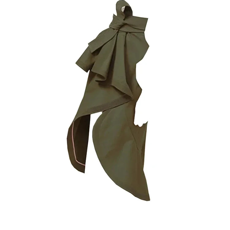 XITAO White Irregular Pleated Dress Women Clothes Spring New Stand Collar Puff Sleeve Personality Dress ZY3560 green skirt ZY3560