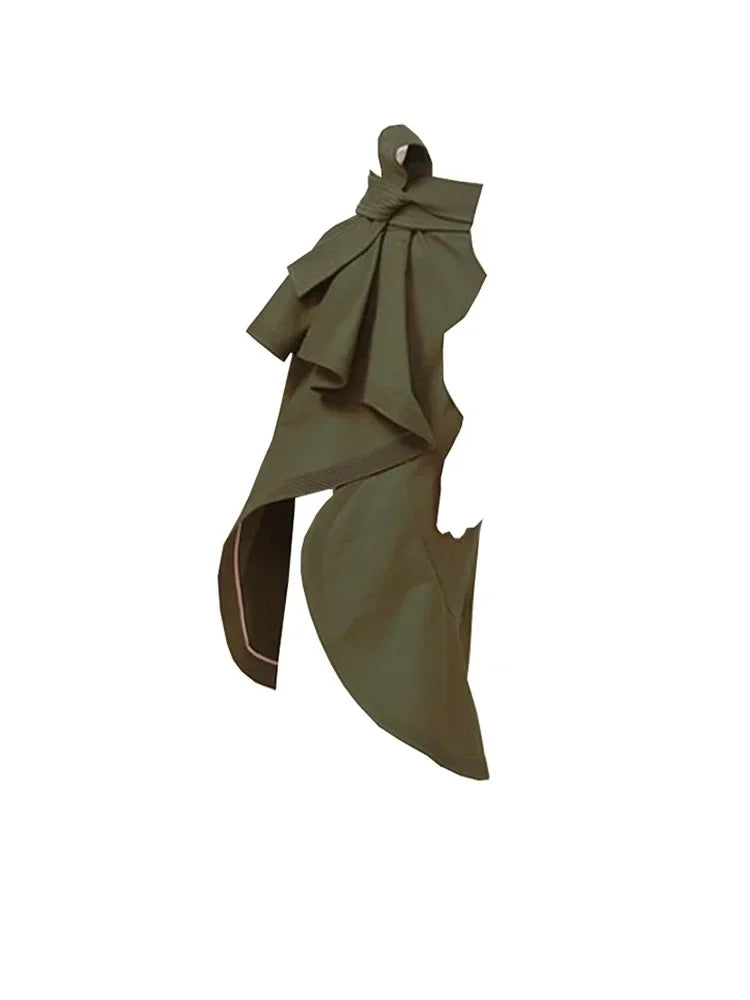 XITAO White Irregular Pleated Dress Women Clothes Spring New Stand Collar Puff Sleeve Personality Dress ZY3560 green skirt ZY3560