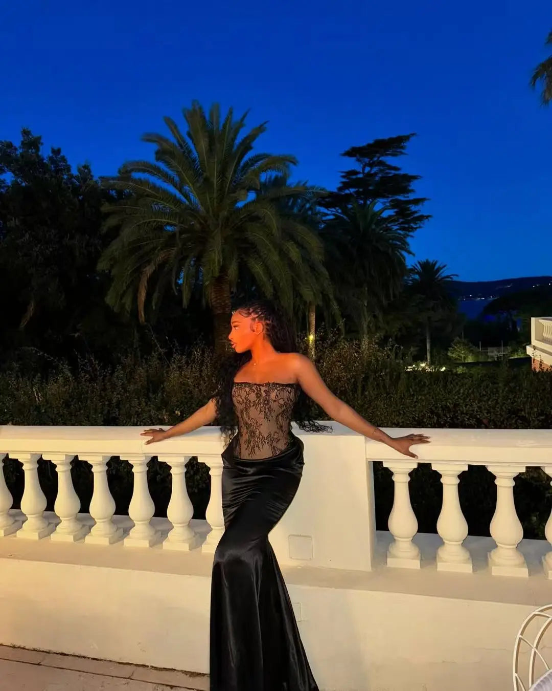 Black Color Women Sexy Lace Strapless Long Bandage Dress Celebrate Fashion Nightclub Party Birthday Outfit Style