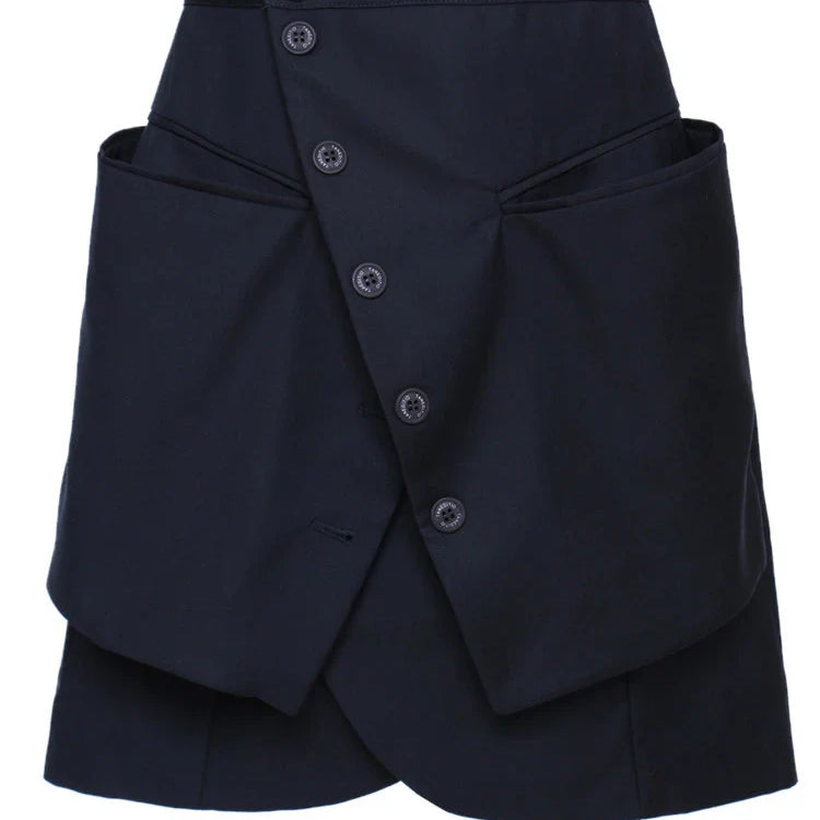 DEAT Fashion Women's Skirt Deconstruct Irregular Diagonal Buckle Pockets High Waist Mini Skirts Female Autumn New WU004