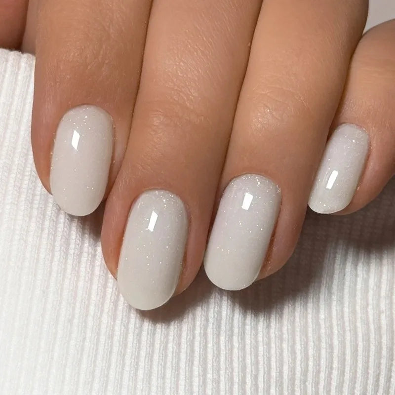 24Pcs Solid Color Press on Nails with Jelly Glue Short Round Head False Nails Colorful Summer Fake Nail Art Reusable Nail Tips