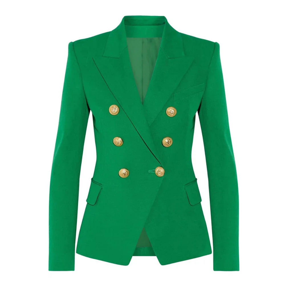 Solid Slimming Fashion Blazer for Women Lapel Long Sleeves Patchwork Double Breasted Elegant Coat Female Clothing
