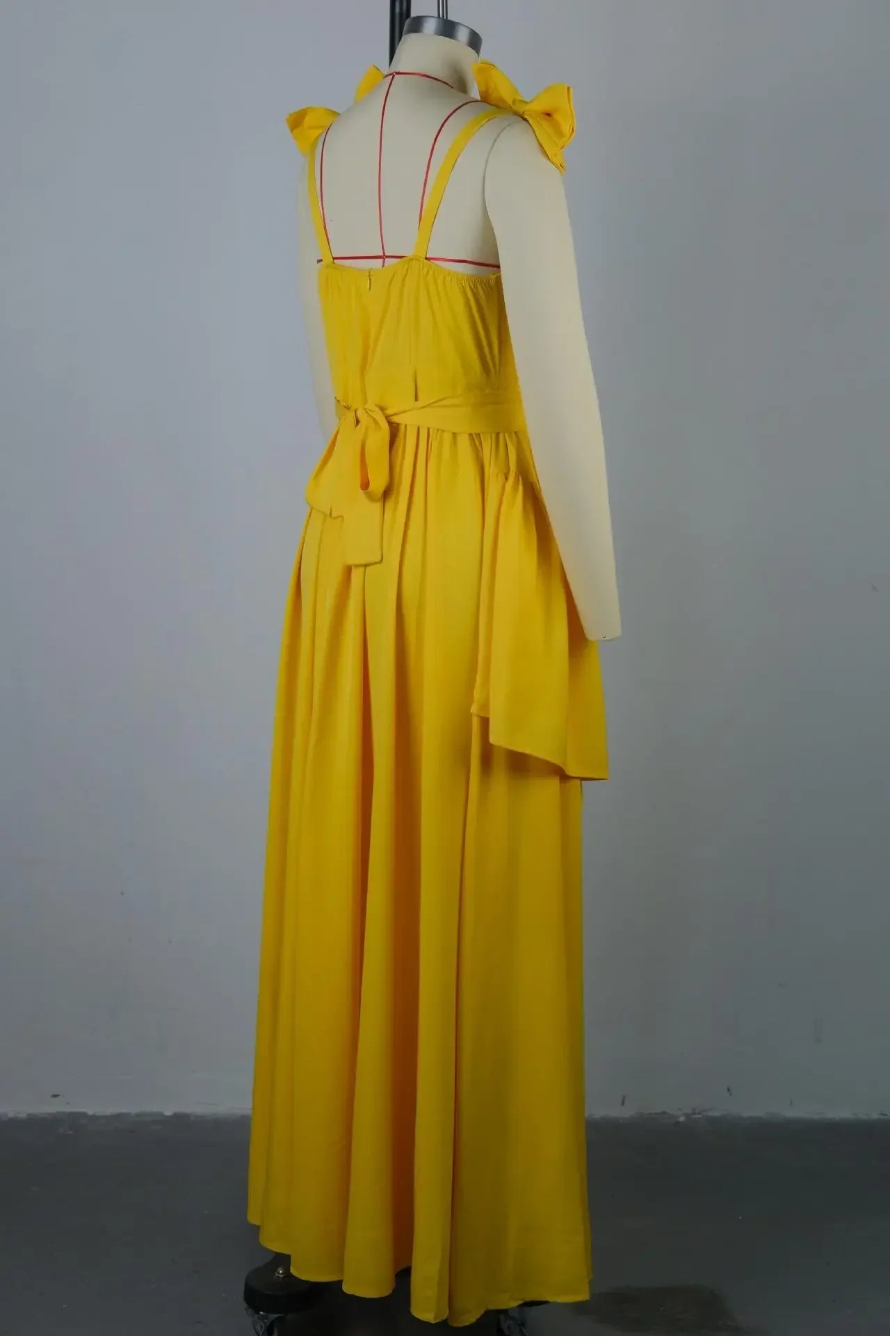 CM.YAYA Women Sleeveless Strap Bow Ruffles Long Maxi Dress 2025 Holiday Beach Birthday Evening Sexy Girl Party Dresses Vestidos