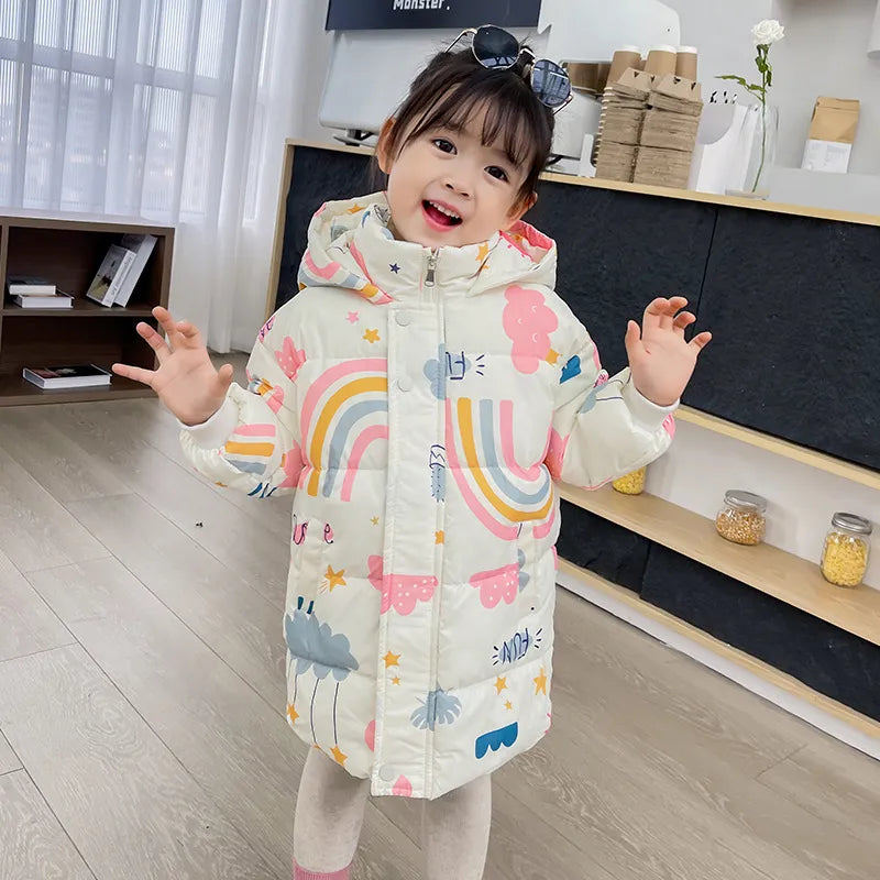 New Girls Boys Down Jacket Winter Coats Children Clothes Hooded Windbreaker Coat For Kids 2-7 Years Cotton Warm Outerwear Beige