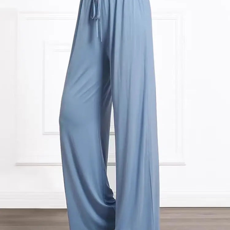 ITOOLIN Women Casual Straight Pants Drawstring Elastic Waist Thin Solid Pants Sports Wide Leg Trousers For Women Spring
