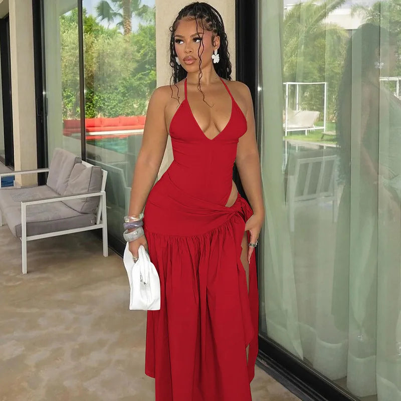 CM.YAYA Elegant Women's Set Sleeveless Strap Bodysuit +Long Skirts Set Autumn Tracksuit Sexy 2024 Tie Up Two 2 Piece Set Outfits