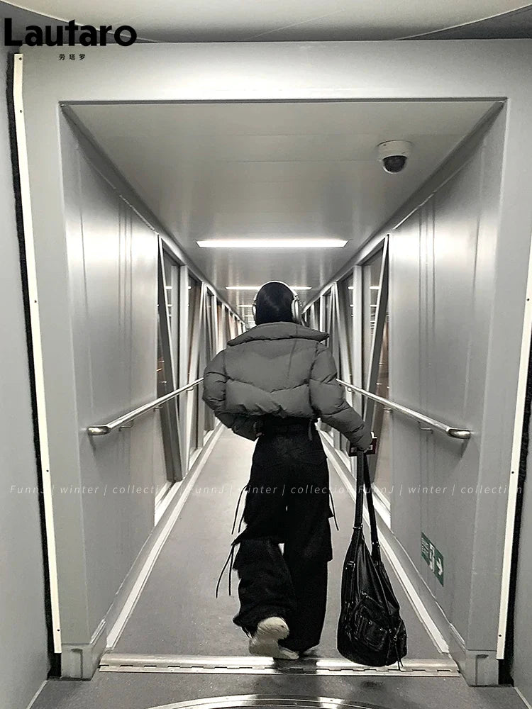 Spring Autumn Cool Handsome Baggy Black Pu Leather Straight Cargo Pants for Women Many Pockets Luxury Designer Clothes