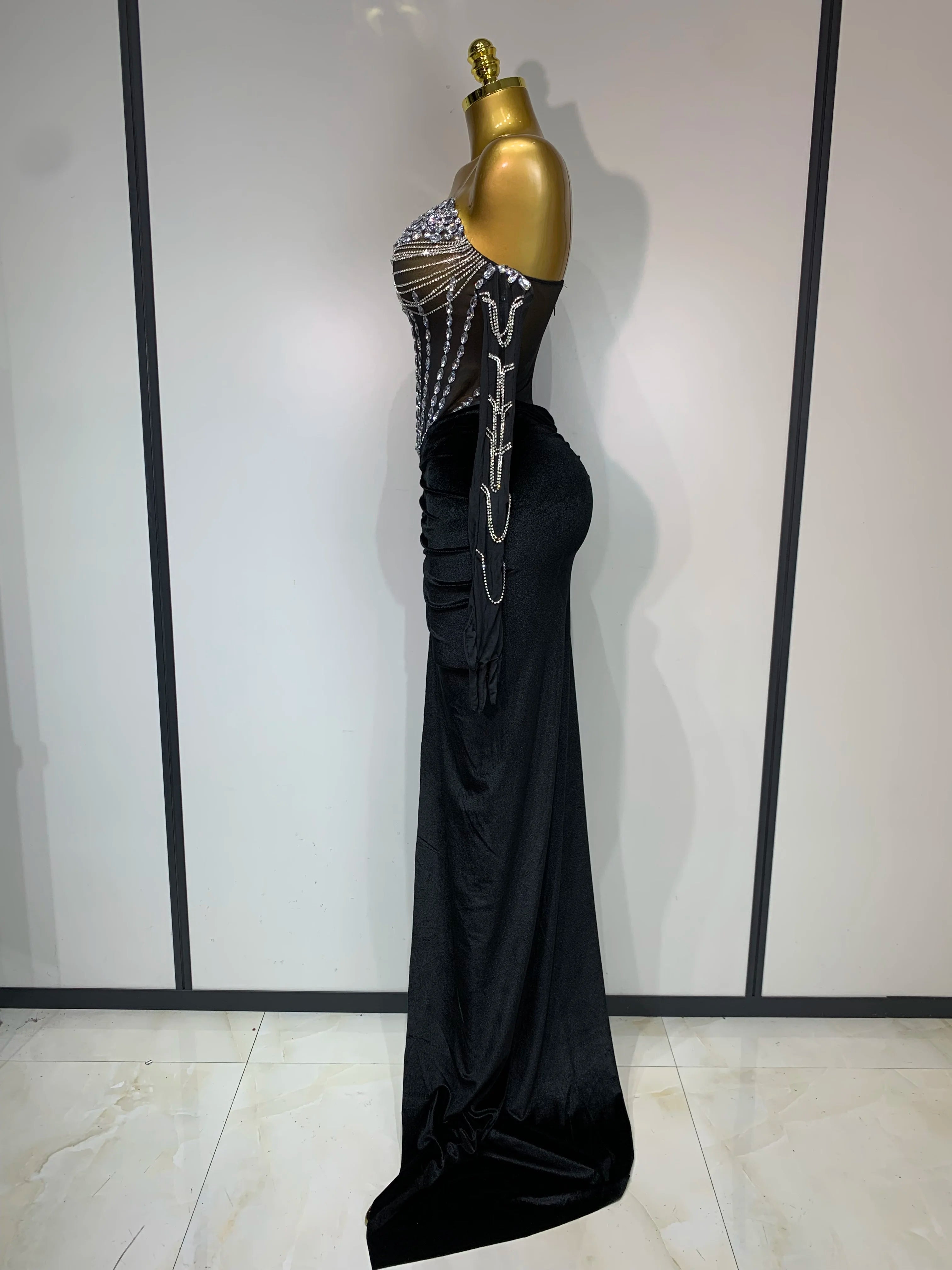 Women Sexy Strapless Rhinestone bodysuit Skirt Three Piece Set Celebrity Elegant Evening Party Birthday Dresses Stage Costume